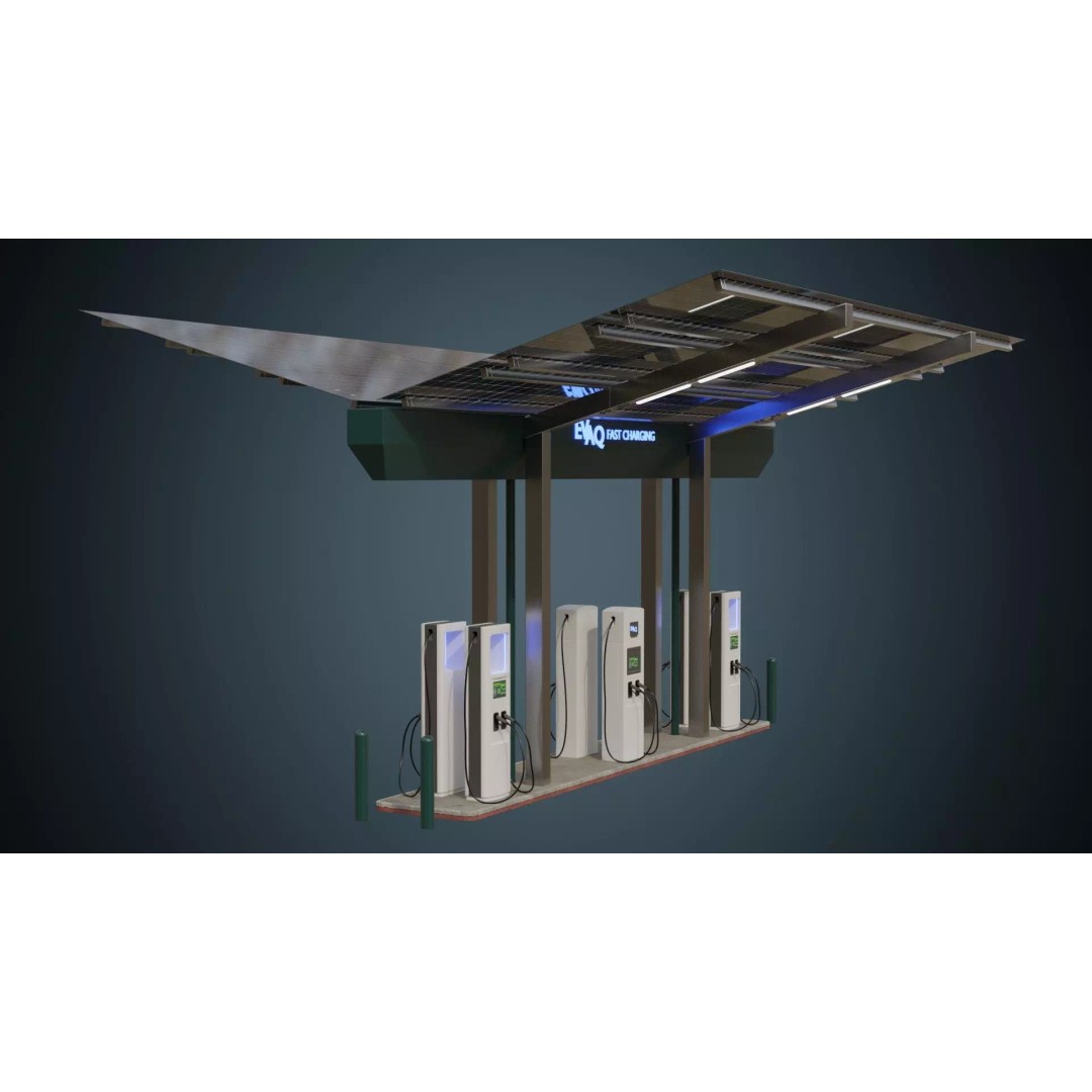 Solar Charging Station 3D Model – Low Poly Industrial Asset, FBX/Blender - View 2