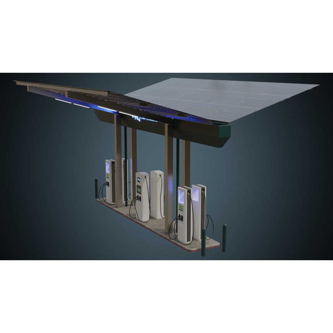 Solar Charging Station 3D Model – Low Poly Industrial Asset, FBX/Blender - View 3