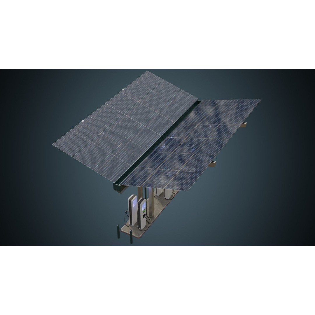 Solar Charging Station 3D Model – Low Poly Industrial Asset, FBX/Blender - View 4
