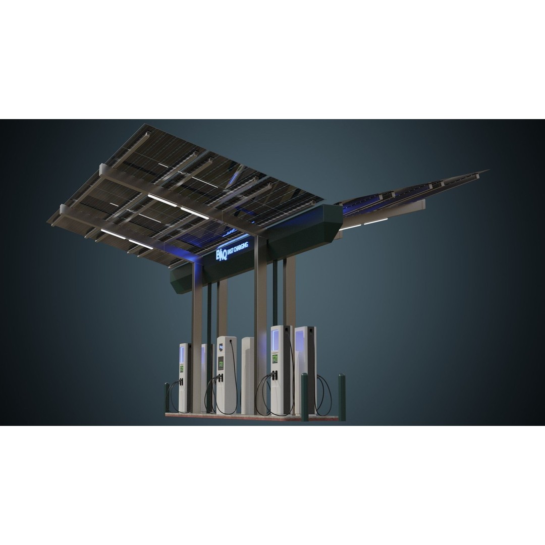 Solar Charging Station 3D Model – Low Poly Industrial Asset, FBX/Blender - View 5