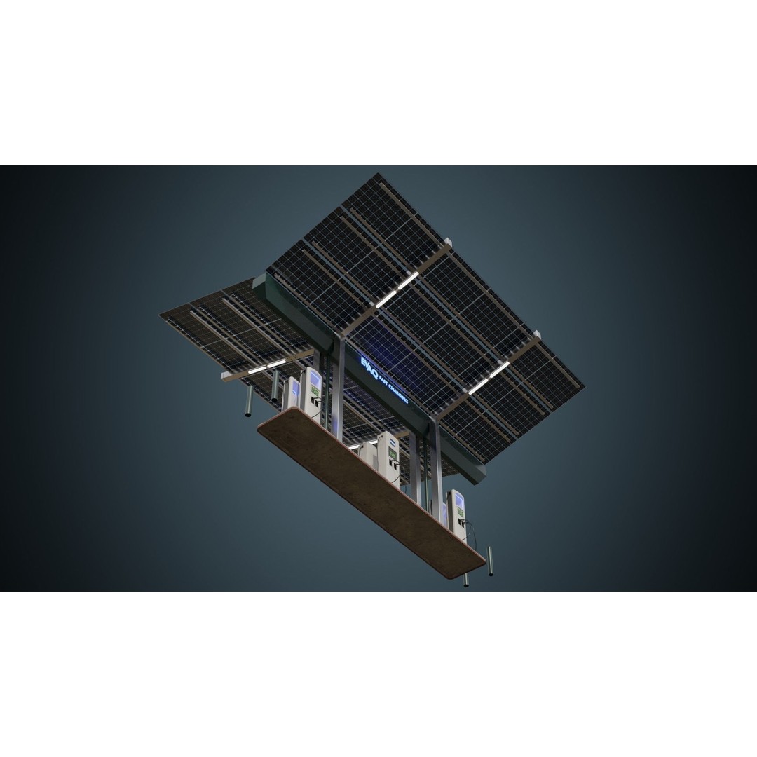 Solar Charging Station 3D Model – Low Poly Industrial Asset, FBX/Blender - View 6