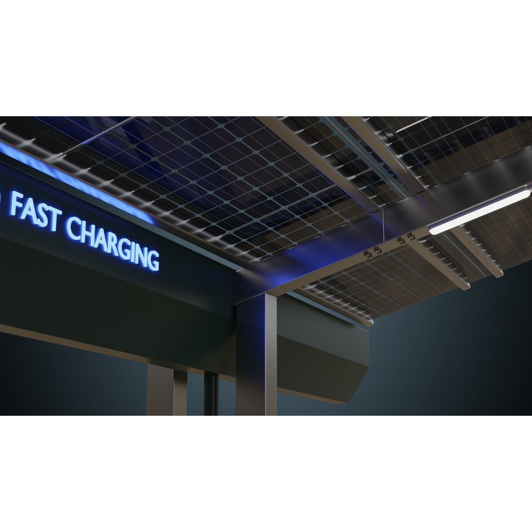 Solar Charging Station 3D Model – Low Poly Industrial Asset, FBX/Blender - View 9