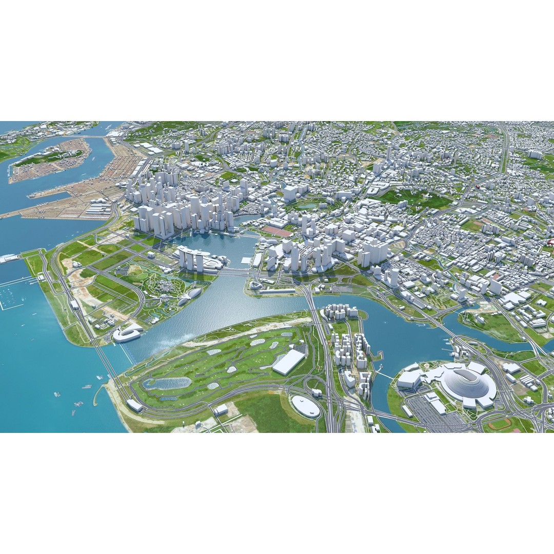 Singapore City 3D Model – Low Poly Urban Asset, Cinema 4D, FBX, OBJ - View 10