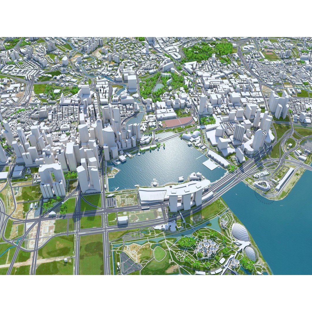 Singapore City 3D Model – Low Poly Urban Asset, Cinema 4D, FBX, OBJ - View 30