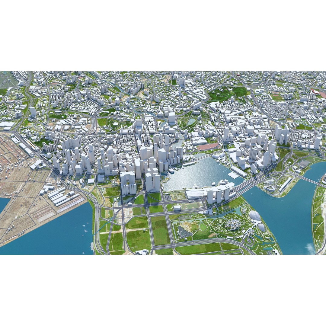 Singapore City 3D Model – Low Poly Urban Asset, Cinema 4D, FBX, OBJ - View 4