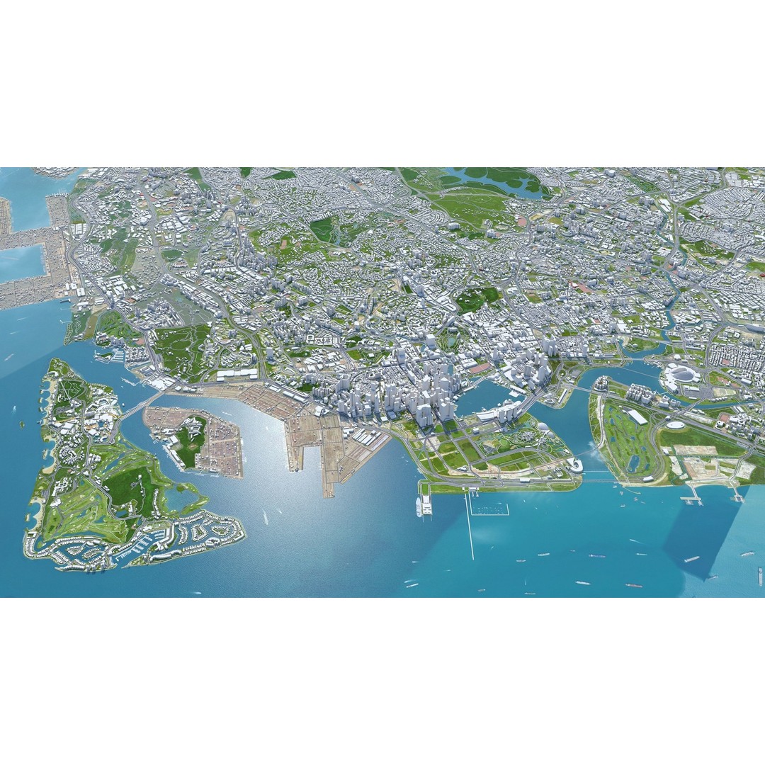 Singapore City 3D Model – Low Poly Urban Asset, Cinema 4D, FBX, OBJ - View 5