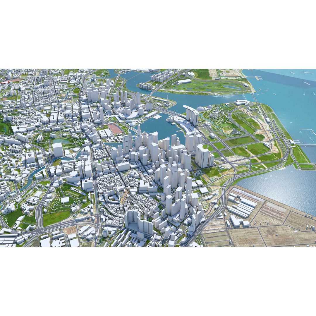 Singapore City 3D Model – Low Poly Urban Asset, Cinema 4D, FBX, OBJ - View 7