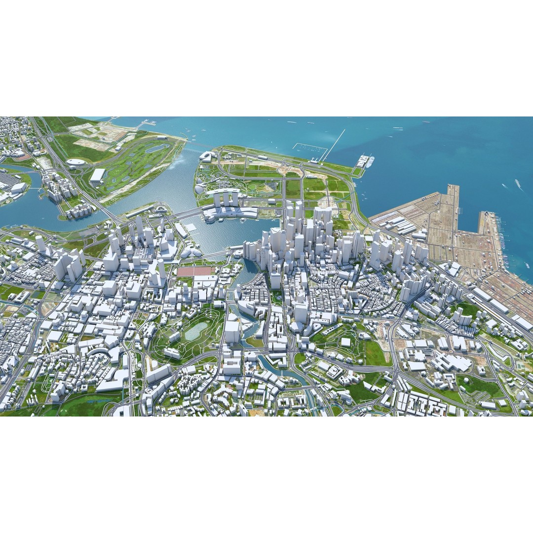 Singapore City 3D Model – Low Poly Urban Asset, Cinema 4D, FBX, OBJ - View 8