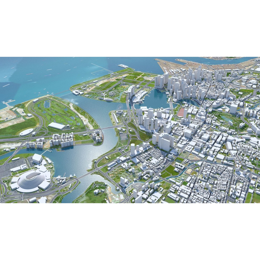 Singapore City 3D Model – Low Poly Urban Asset, Cinema 4D, FBX, OBJ - View 9