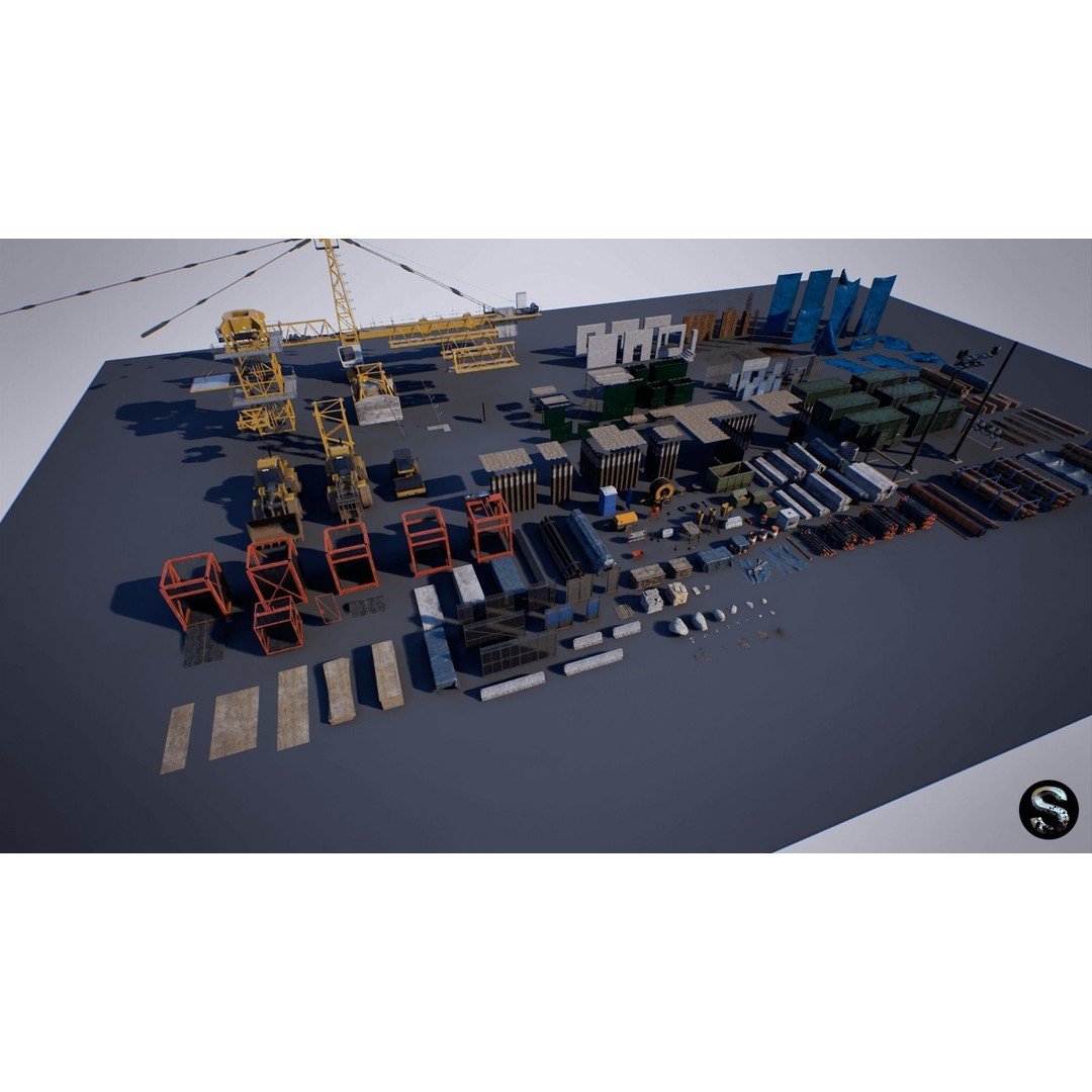 Construction Site 3D Model – Low Poly Game Asset, Unreal Engine