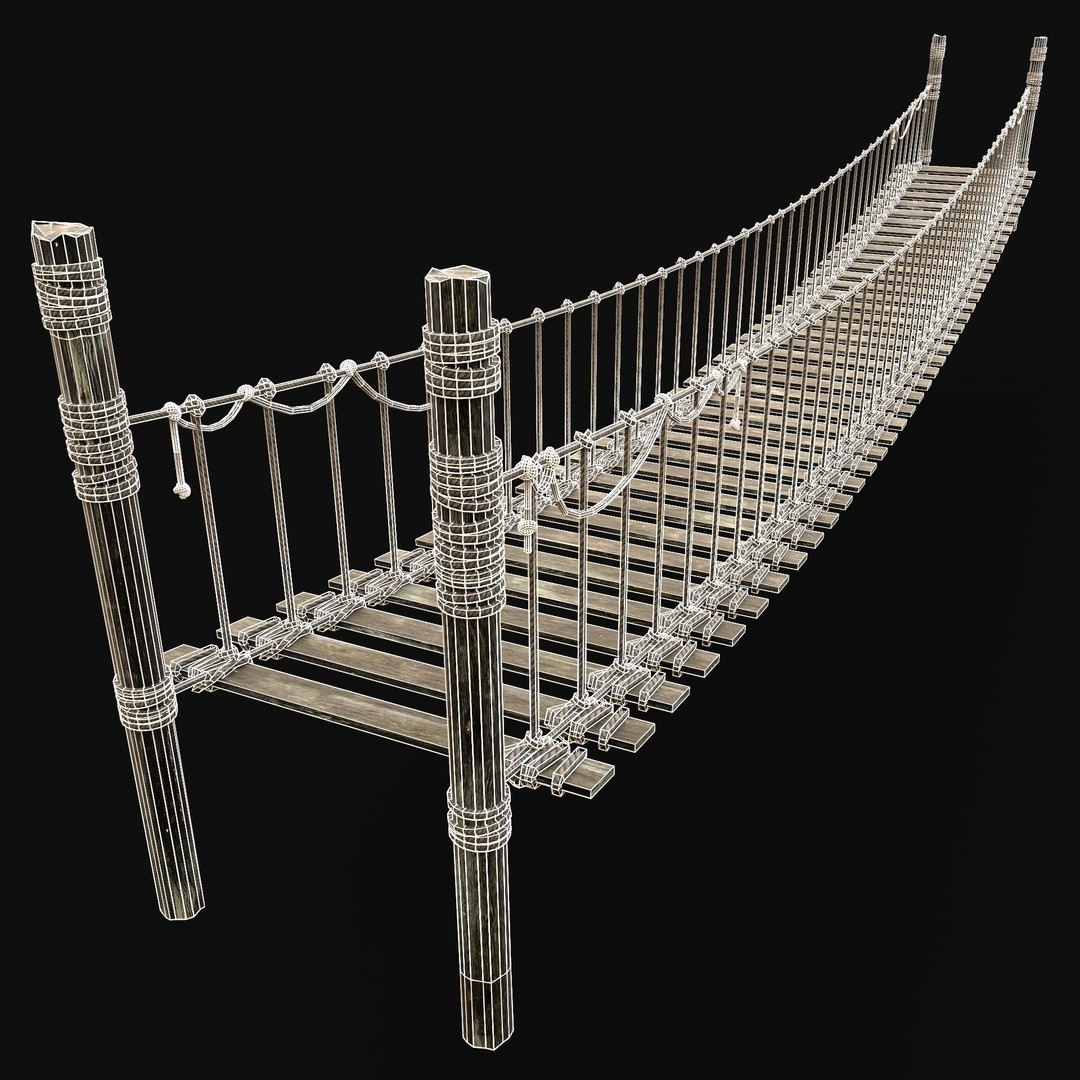 Rope Bridge 3D Model – Low Poly Game Asset with PBR Textures, FBX & OBJ