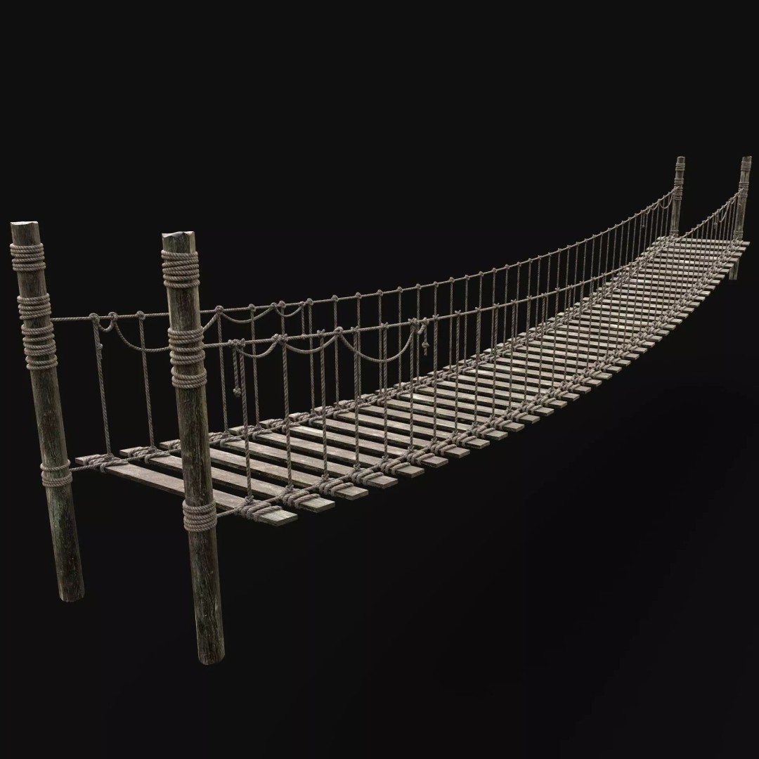 Rope Bridge 3D Model – Low Poly Game Asset with PBR Textures, FBX & OBJ - View 2