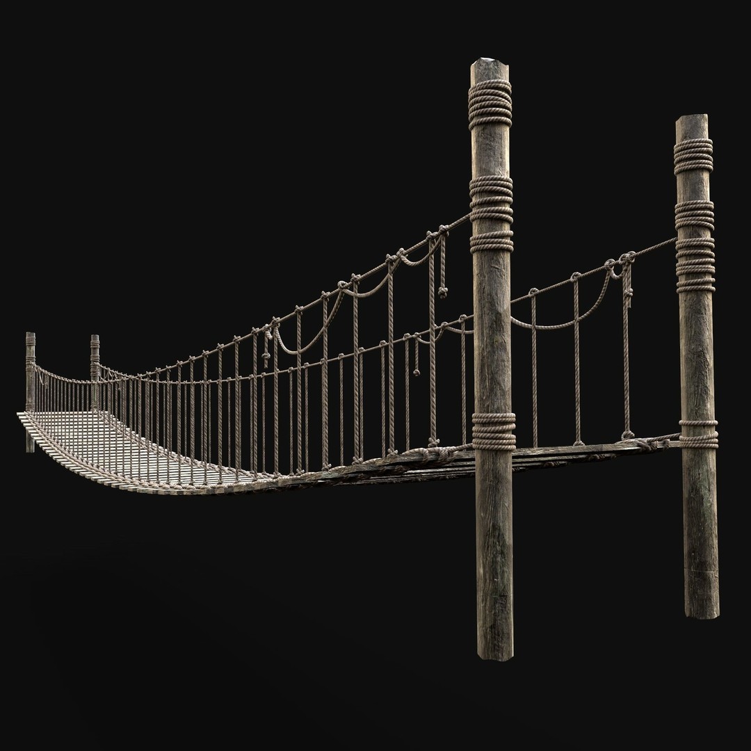 Rope Bridge 3D Model – Low Poly Game Asset with PBR Textures, FBX & OBJ - View 4