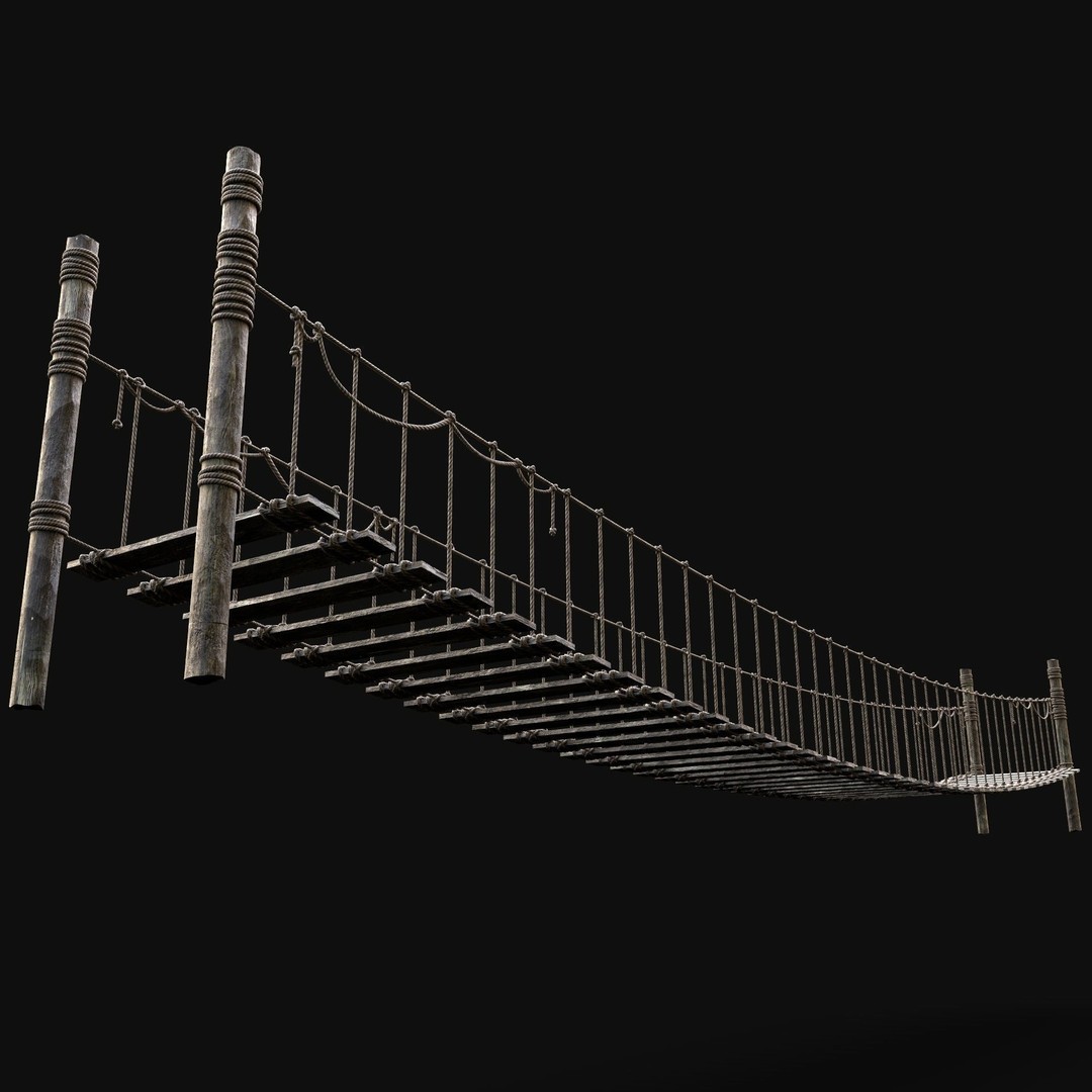 Rope Bridge 3D Model – Low Poly Game Asset with PBR Textures, FBX & OBJ - View 6