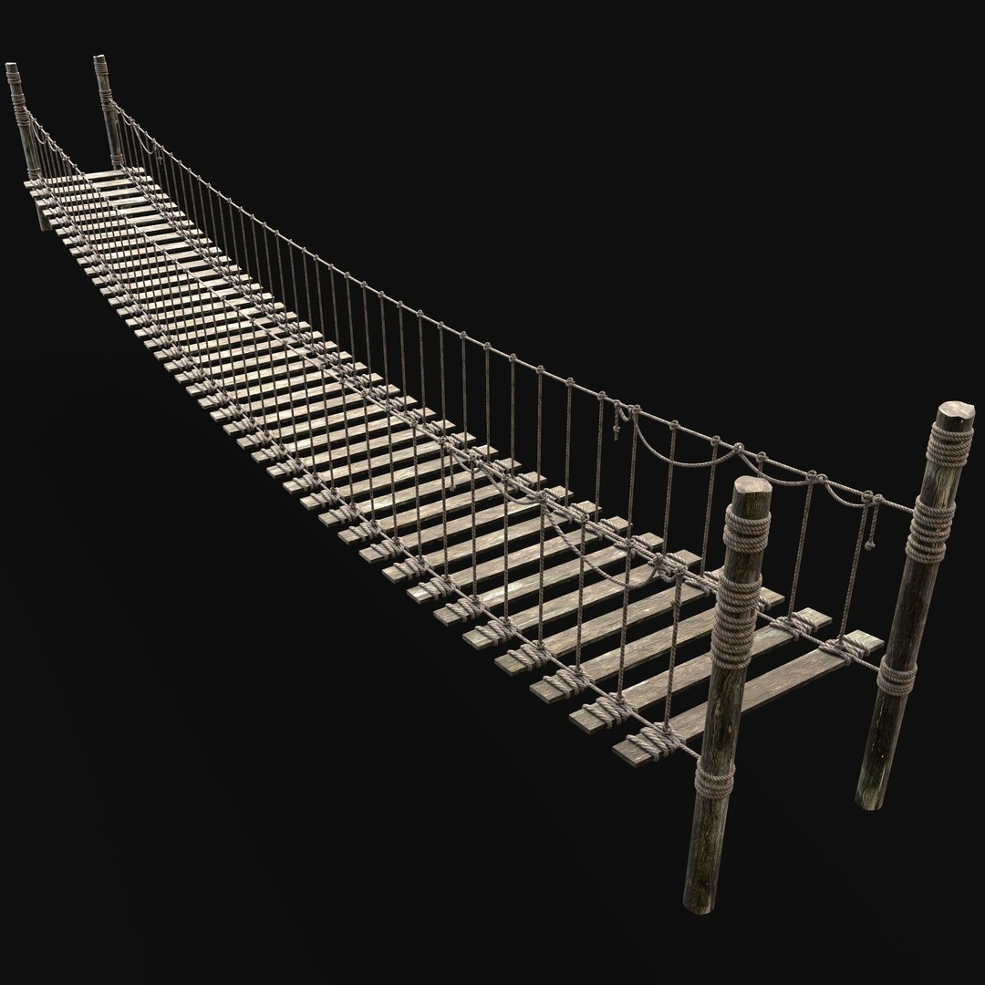 Rope Bridge 3D Model – Low Poly Game Asset with PBR Textures, FBX & OBJ - View 7