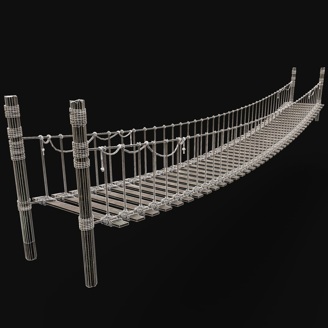 Rope Bridge 3D Model – Low Poly Game Asset with PBR Textures, FBX & OBJ - View 8