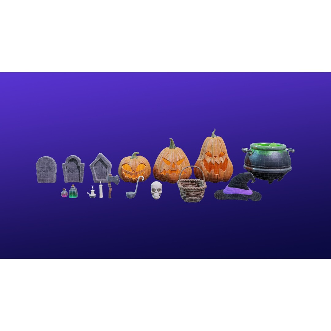 Cartoon Spooky Halloween Props Bundle Pack 3D Model – PBR Textures, FBX, OBJ - View 10