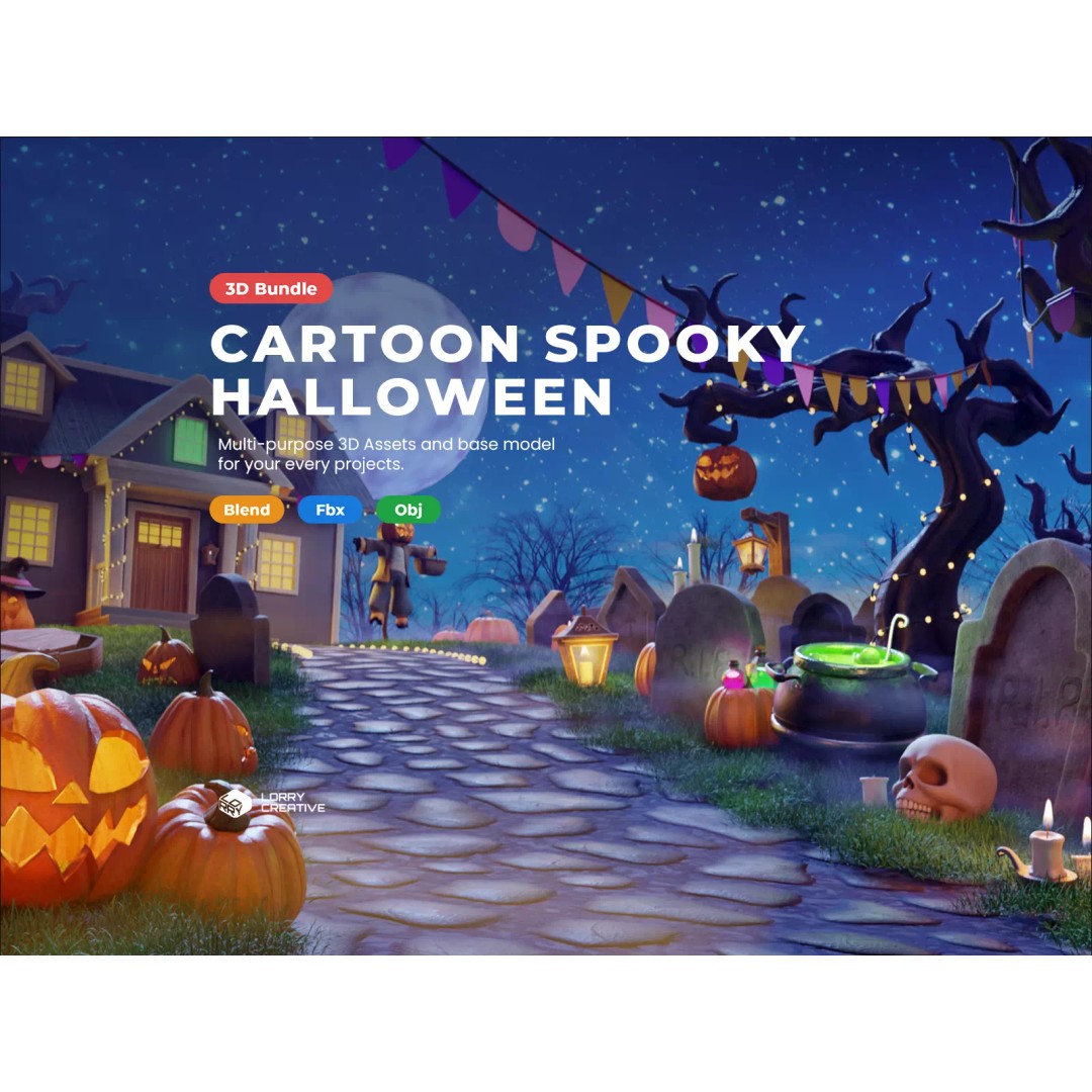 Cartoon Spooky Halloween Props Bundle Pack 3D Model – PBR Textures, FBX, OBJ - View 2