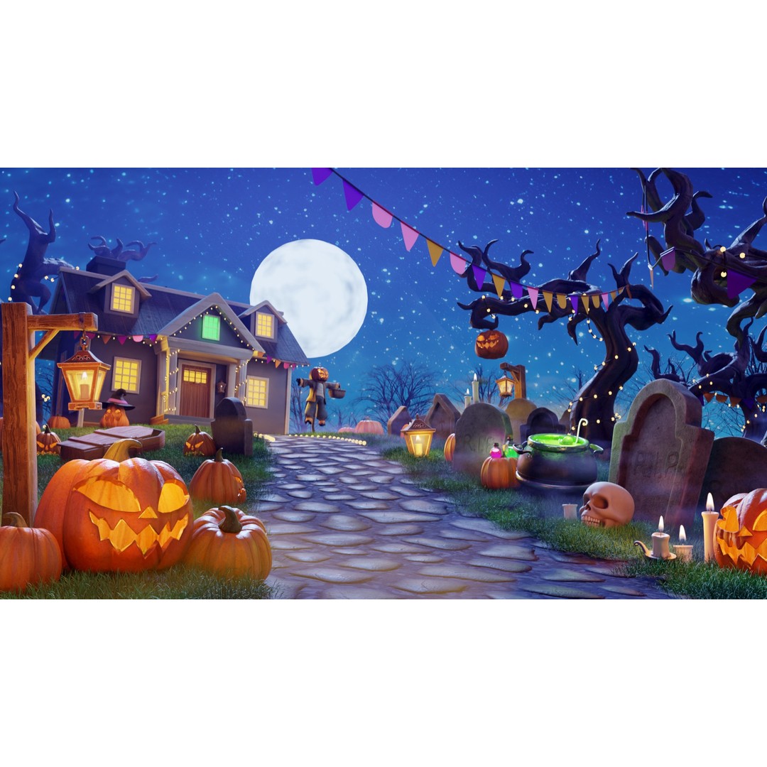 Cartoon Spooky Halloween Props Bundle Pack 3D Model – PBR Textures, FBX, OBJ - View 3