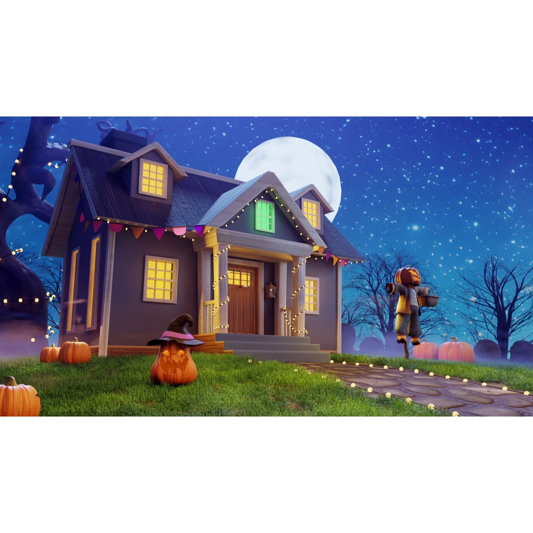 Cartoon Spooky Halloween Props Bundle Pack 3D Model – PBR Textures, FBX, OBJ - View 4