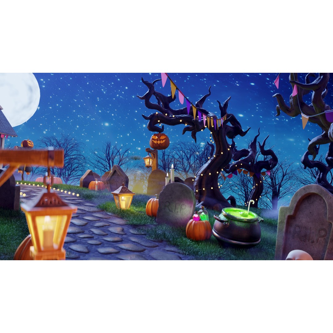Cartoon Spooky Halloween Props Bundle Pack 3D Model – PBR Textures, FBX, OBJ - View 6