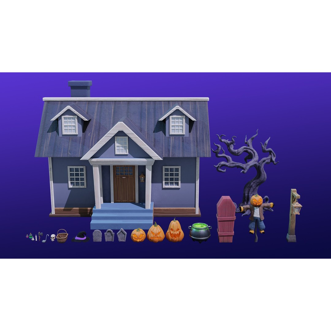 Cartoon Spooky Halloween Props Bundle Pack 3D Model – PBR Textures, FBX, OBJ - View 7