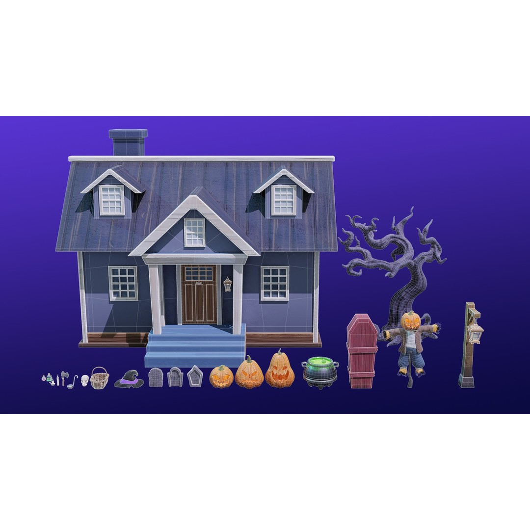 Cartoon Spooky Halloween Props Bundle Pack 3D Model – PBR Textures, FBX, OBJ - View 8
