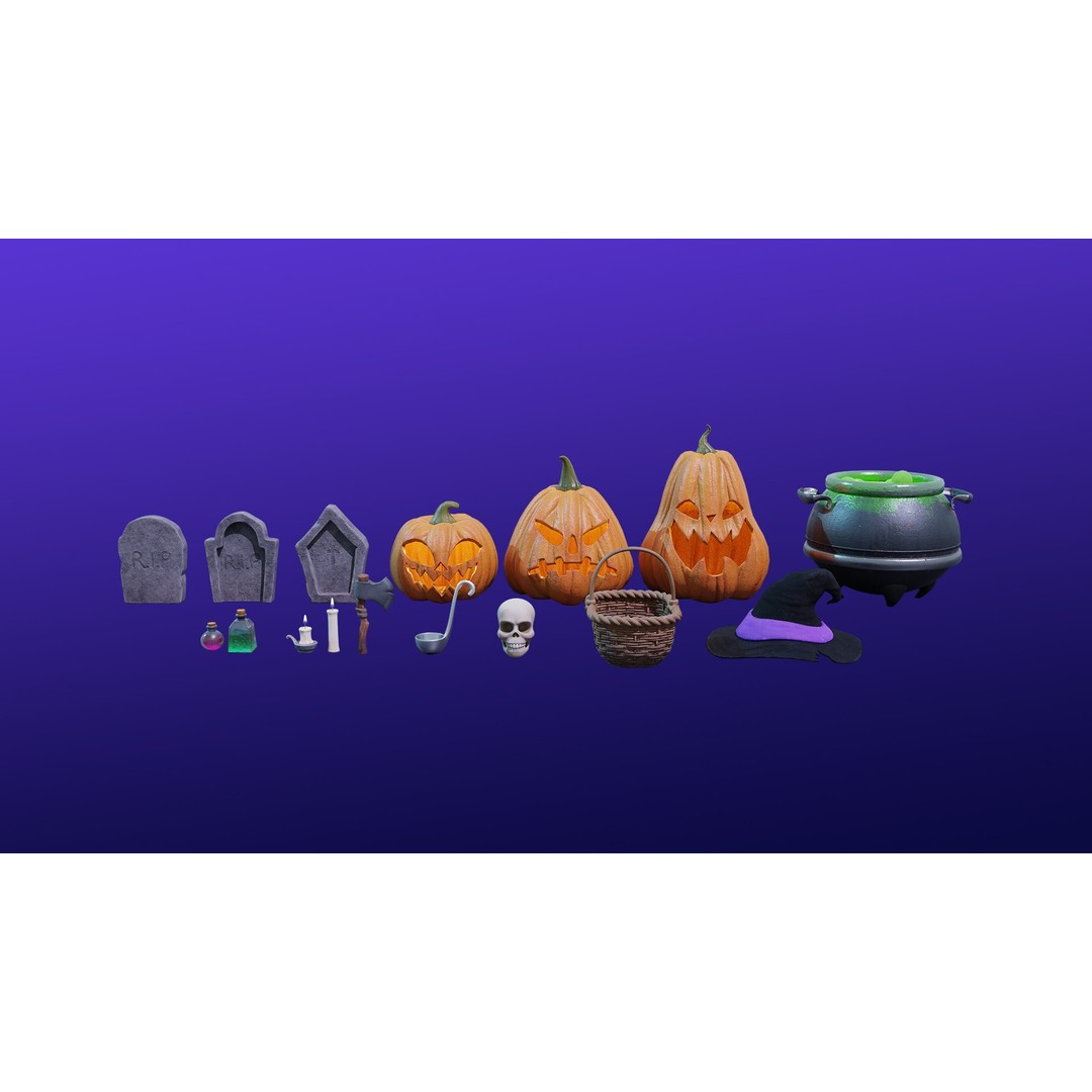 Cartoon Spooky Halloween Props Bundle Pack 3D Model – PBR Textures, FBX, OBJ - View 9