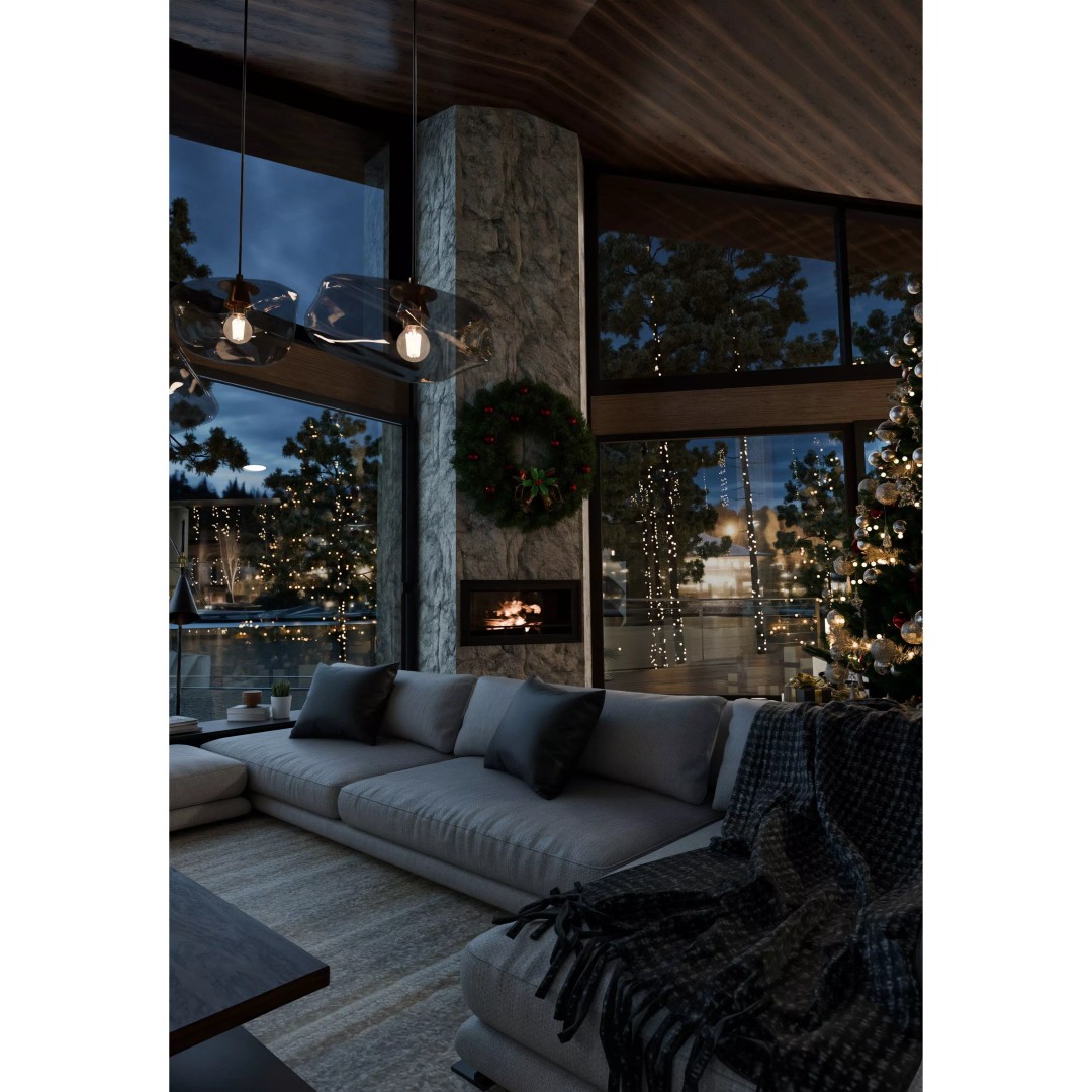 Christmas Chalet 3D Model – Furnished Lakeside House with Decorations - View 3