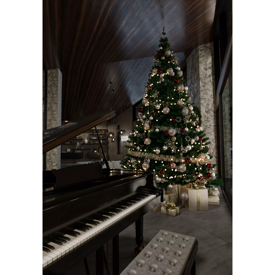 Christmas Chalet 3D Model – Furnished Lakeside House with Decorations - View 4