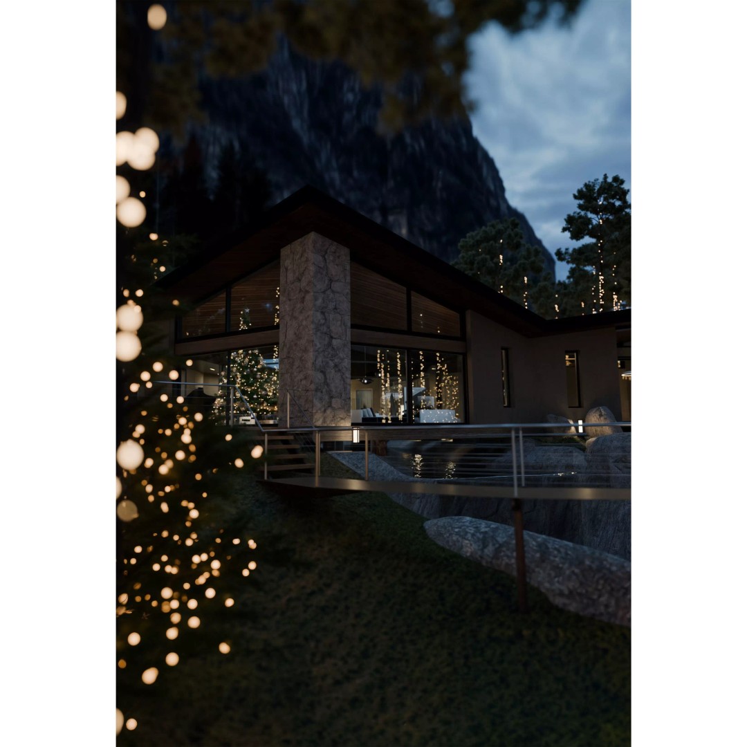 Christmas Chalet 3D Model – Furnished Lakeside House with Decorations - View 7
