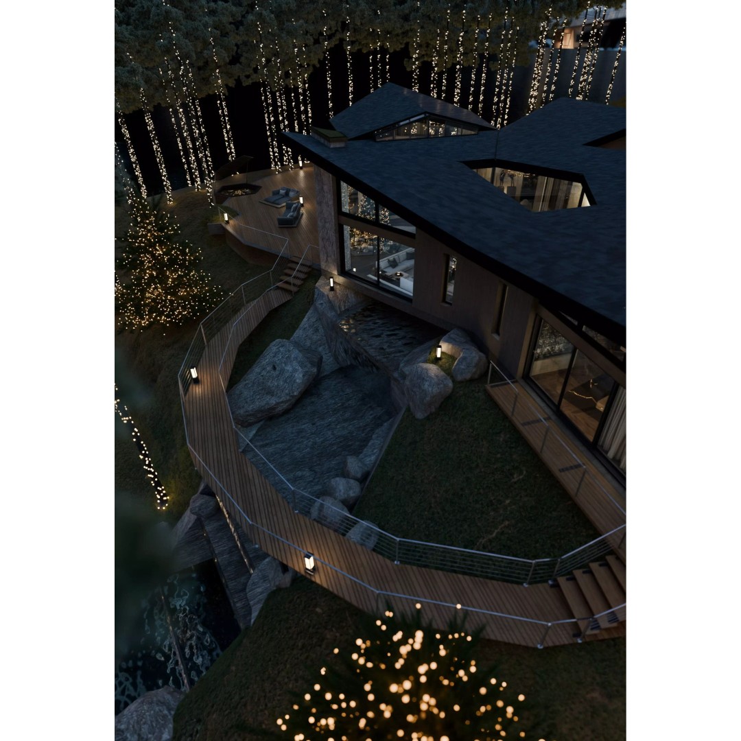 Christmas Chalet 3D Model – Furnished Lakeside House with Decorations - View 9
