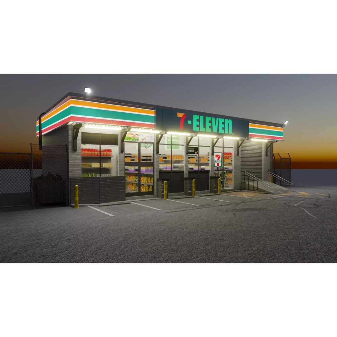 7 Eleven Convenience Store 3D Model – Low Poly Game Asset, Blender, FBX - View 2