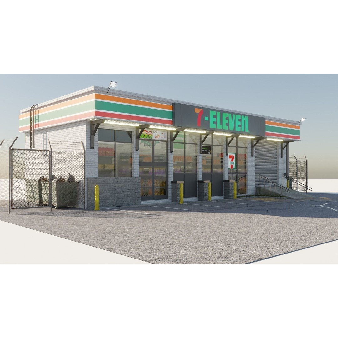 7 Eleven Convenience Store 3D Model – Low Poly Game Asset, Blender, FBX - View 3