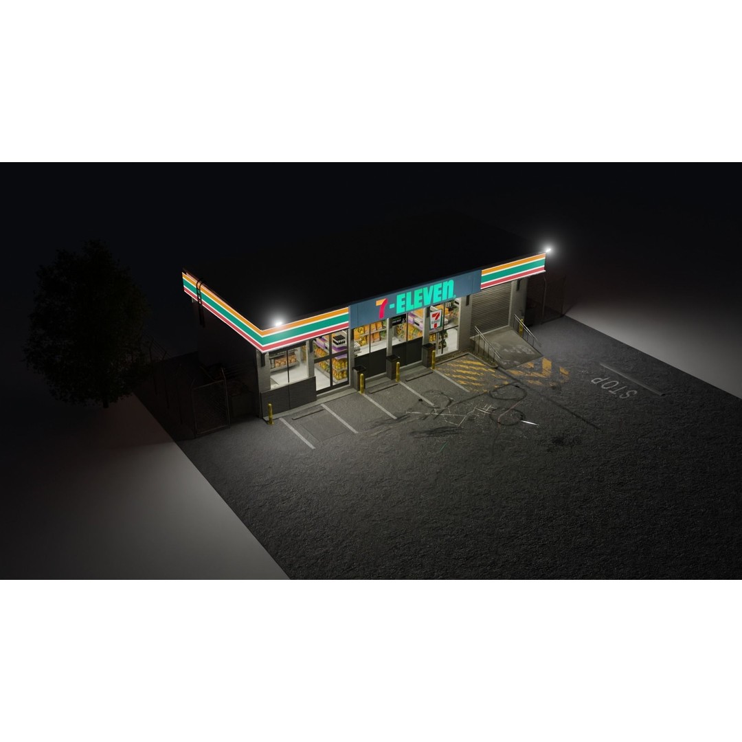 7 Eleven Convenience Store 3D Model – Low Poly Game Asset, Blender, FBX - View 4