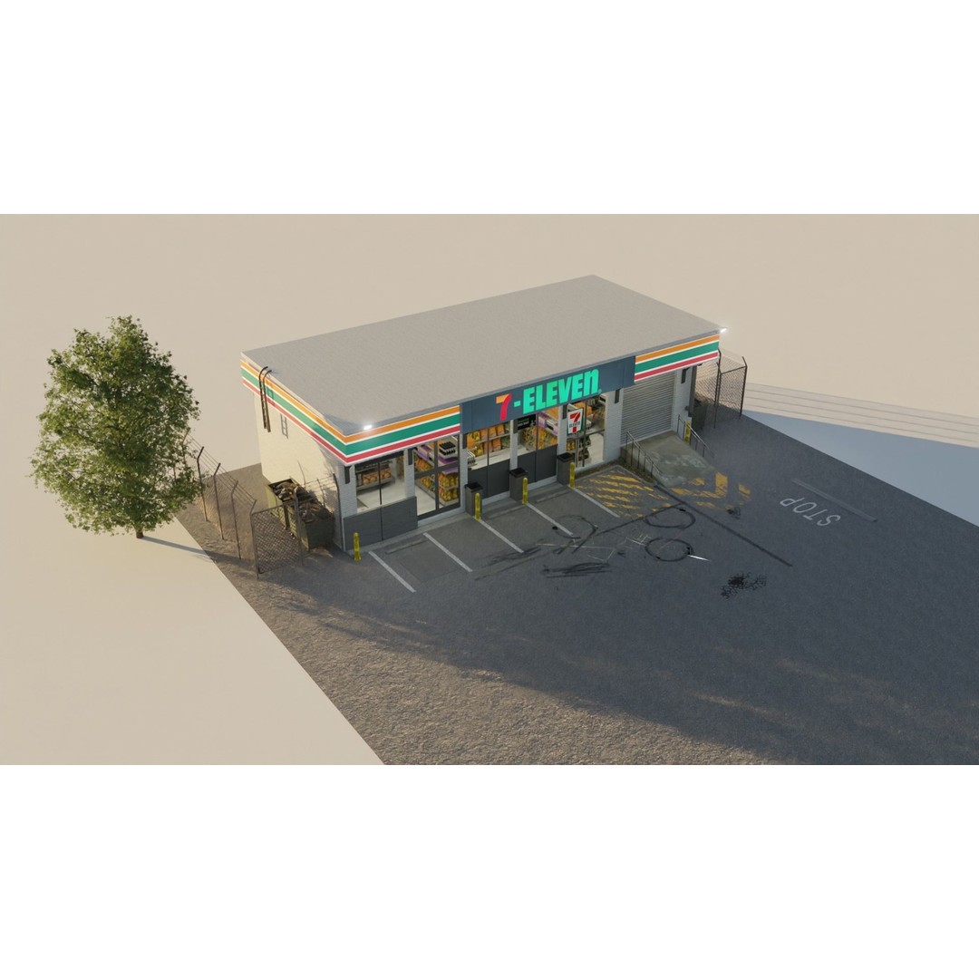 7 Eleven Convenience Store 3D Model – Low Poly Game Asset, Blender, FBX - View 5