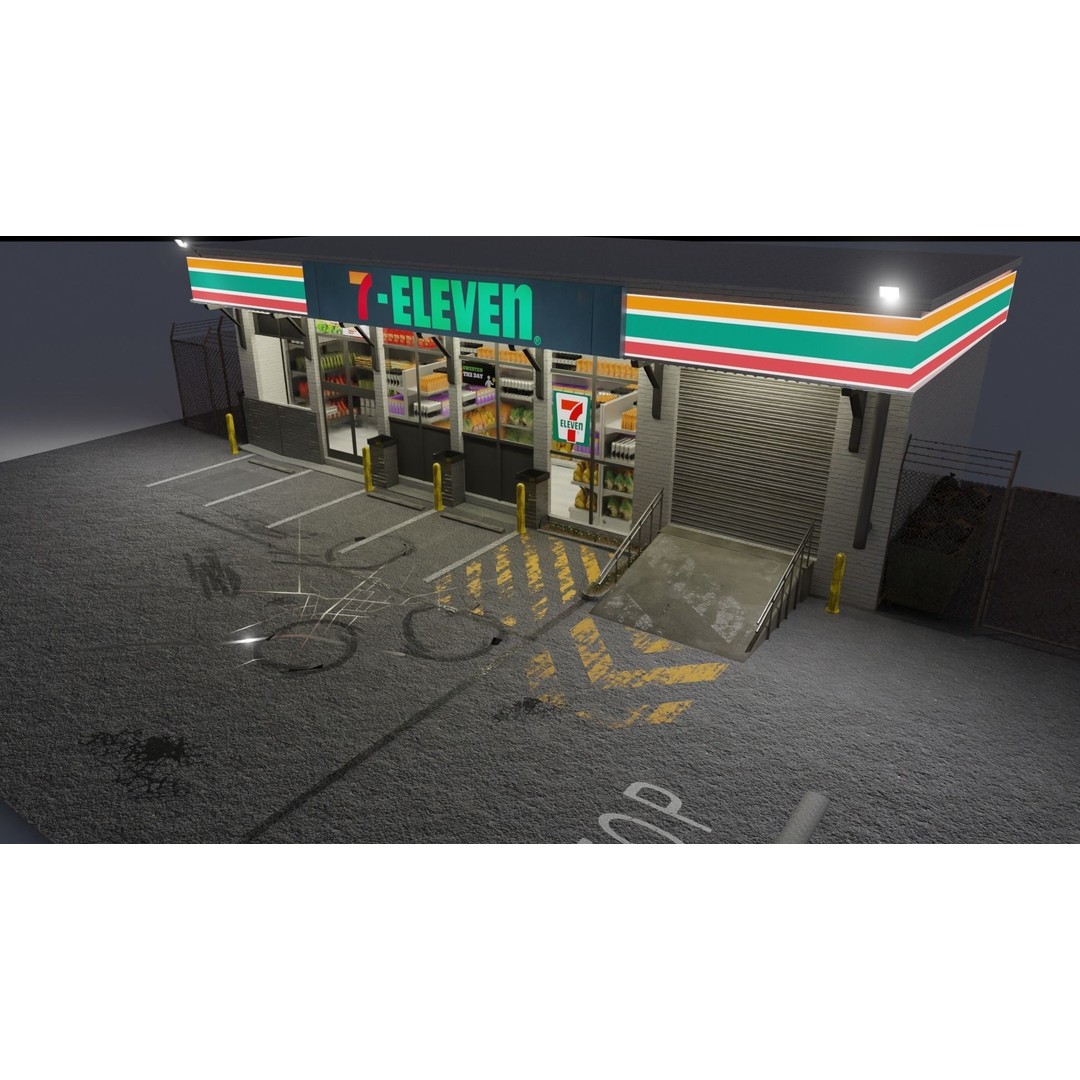 7 Eleven Convenience Store 3D Model – Low Poly Game Asset, Blender, FBX - View 6