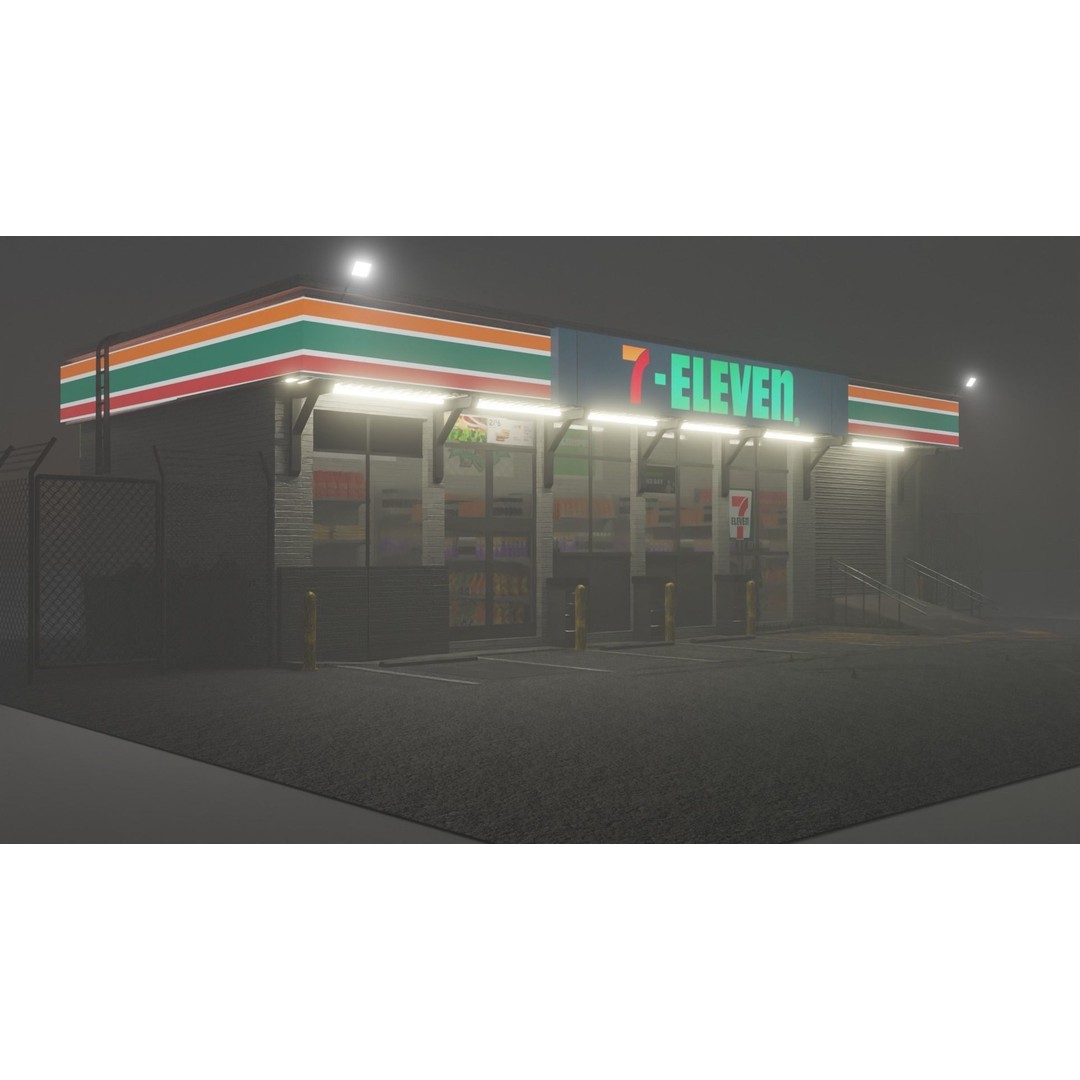 7 Eleven Convenience Store 3D Model – Low Poly Game Asset, Blender, FBX - View 7