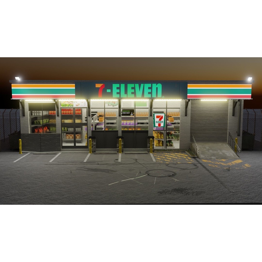 7 Eleven Convenience Store 3D Model – Low Poly Game Asset, Blender, FBX - View 8