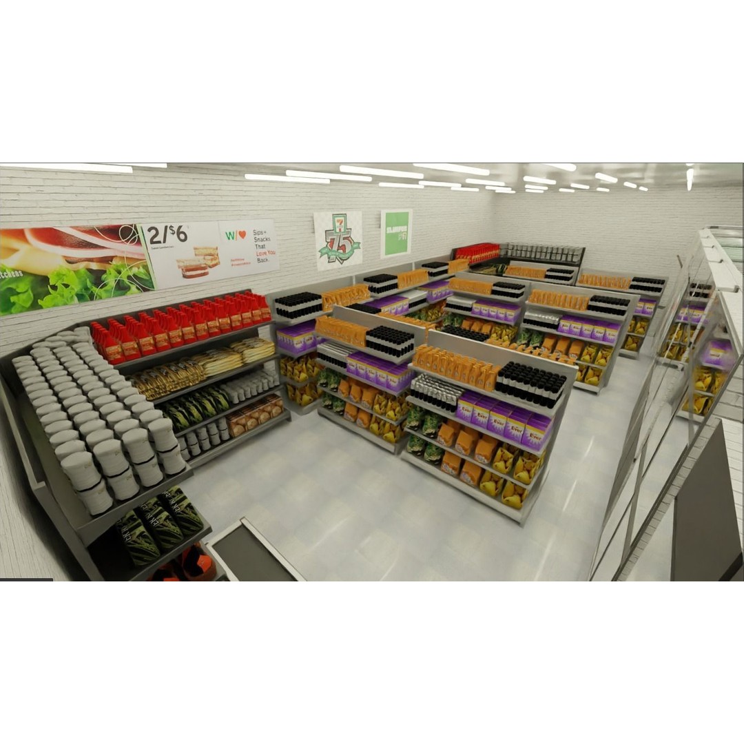 7 Eleven Convenience Store 3D Model – Low Poly Game Asset, Blender, FBX - View 9