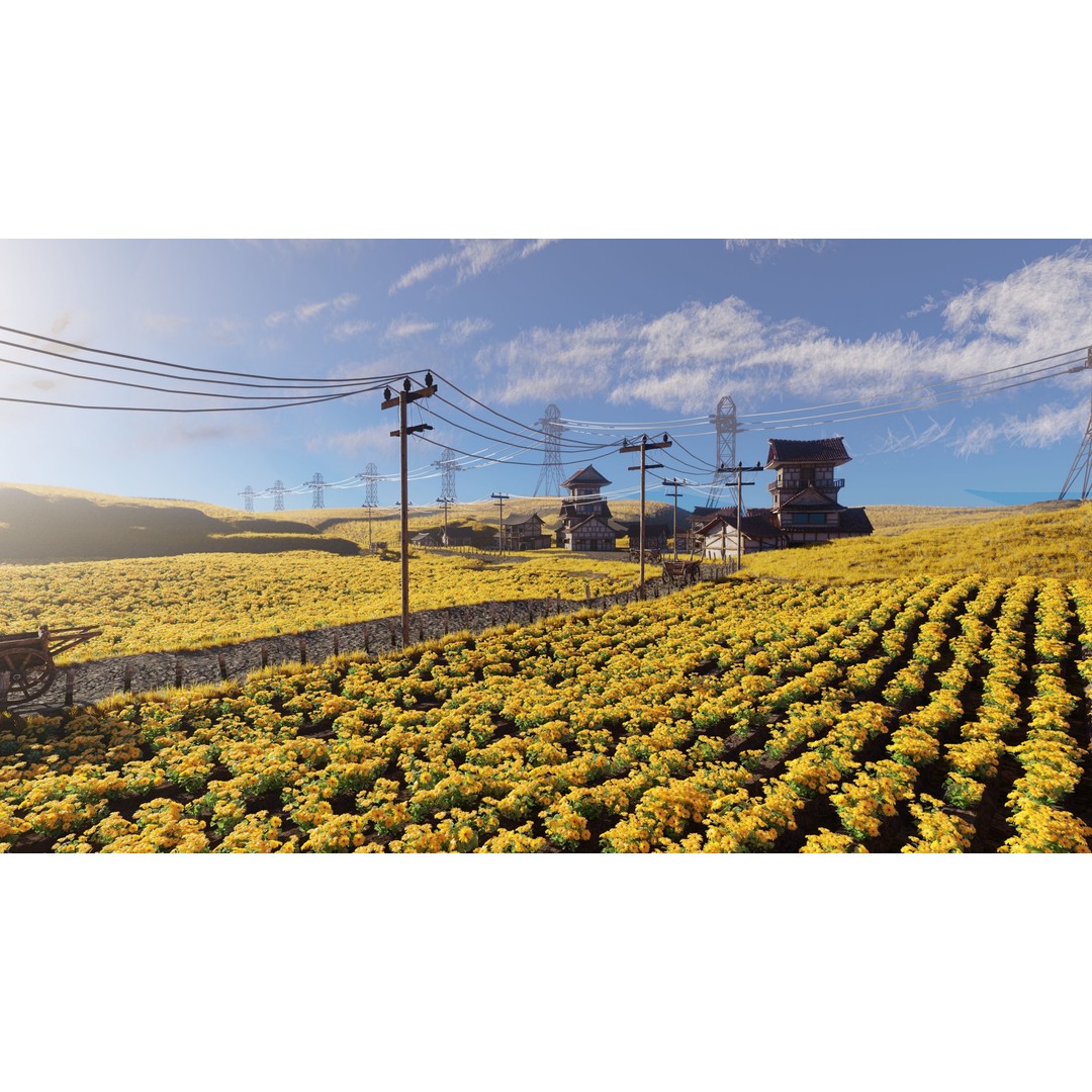 Farm Flower Field Scene 3D Model – High Poly Landscape Asset for Blender - View 3