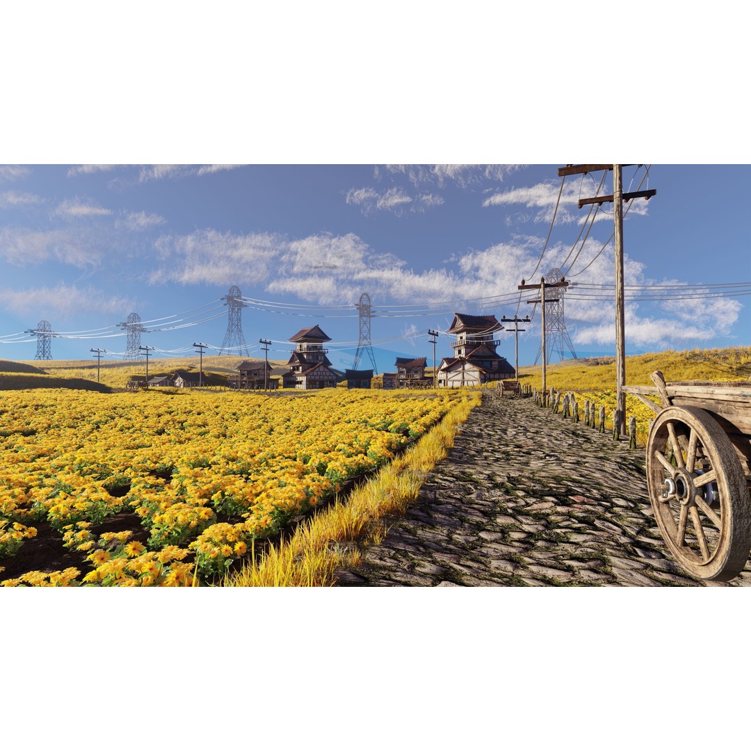 Farm Flower Field Scene 3D Model – High Poly Landscape Asset for Blender - View 4