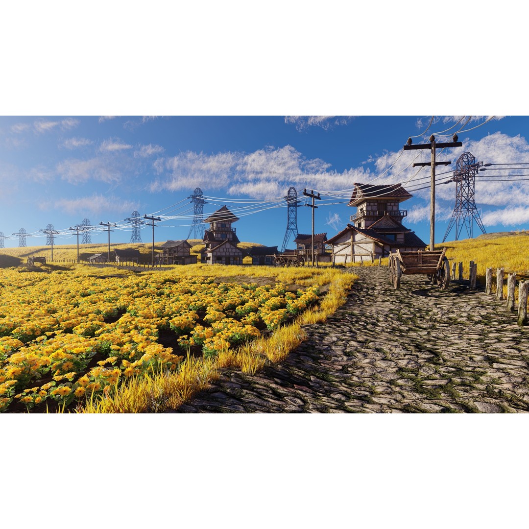 Farm Flower Field Scene 3D Model – High Poly Landscape Asset for Blender - View 5