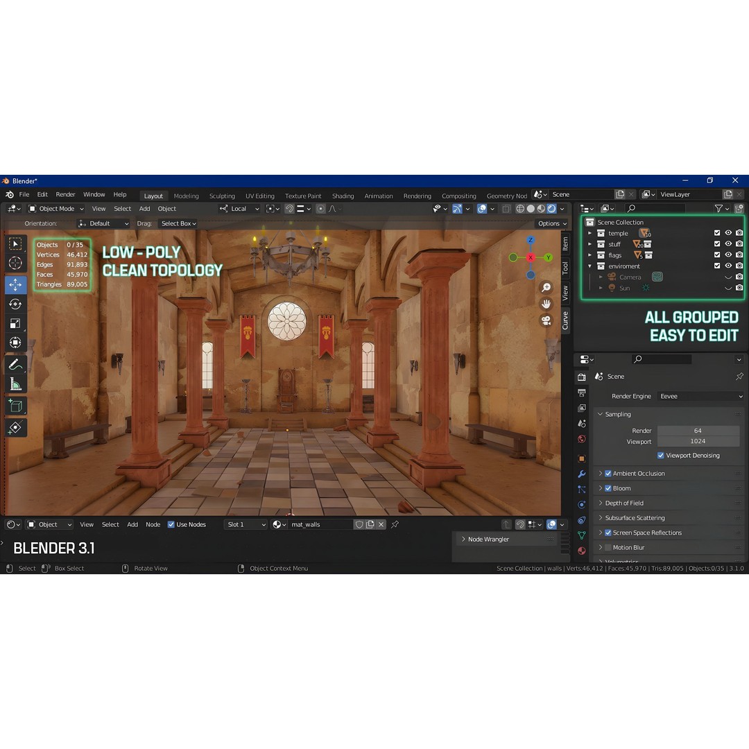 Ancient Temple 3D Model – Low Poly Game Asset, FBX, Unity Ready - View 28