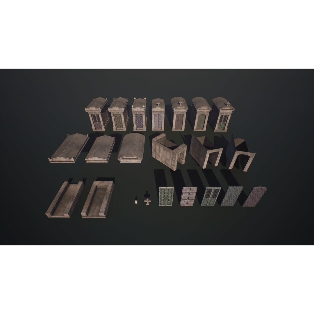 Graveyard Cemetery 3D Model – Low Poly Modular Environment, FBX - View 14