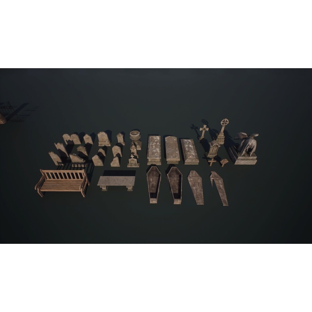 Graveyard Cemetery 3D Model – Low Poly Modular Environment, FBX - View 15