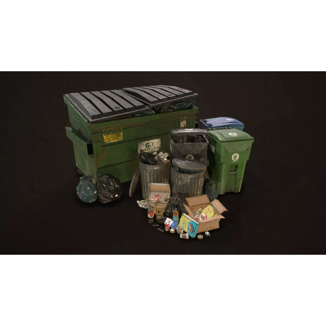 Urban Trash Pack Vol 3 3D Model – Low Poly Game Ready Assets, FBX - View 2