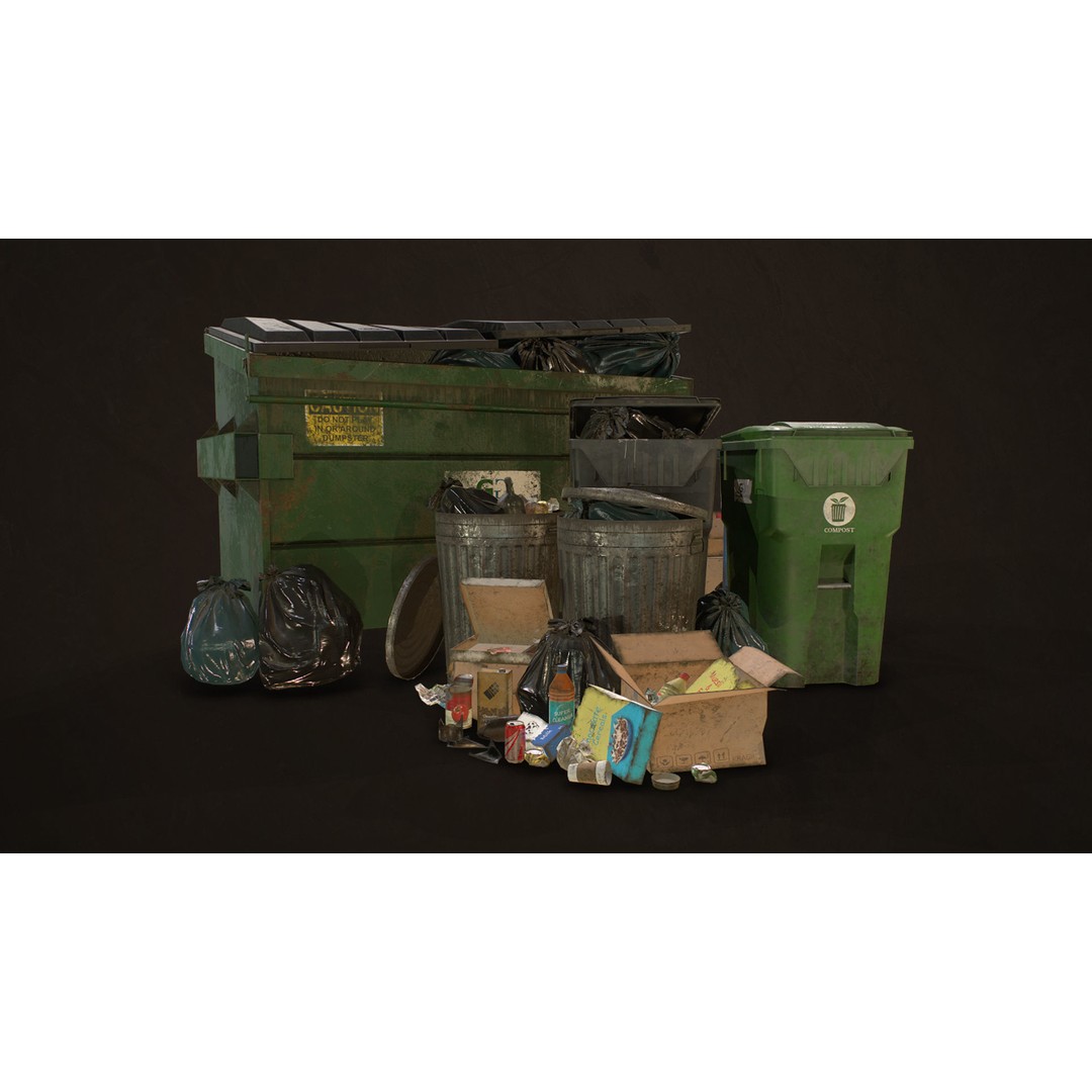 Urban Trash Pack Vol 3 3D Model – Low Poly Game Ready Assets, FBX - View 4