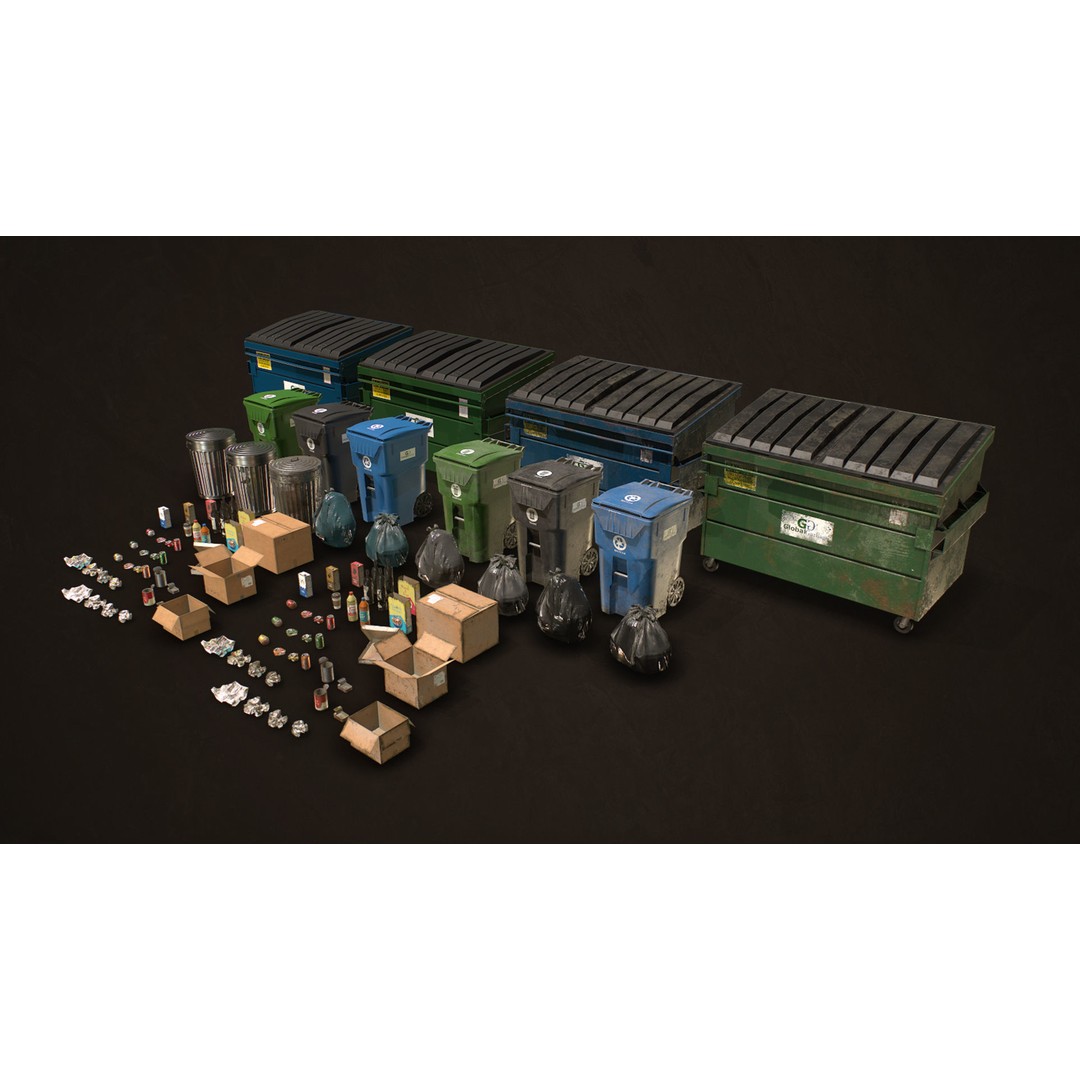 Urban Trash Pack Vol 3 3D Model – Low Poly Game Ready Assets, FBX - View 9