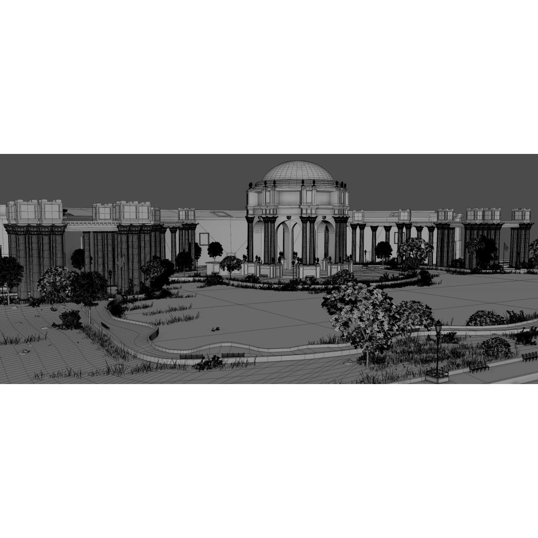 Palace of Fine Arts 3D Model – Classic Landmark, FBX, Blender, Game Ready - View 10